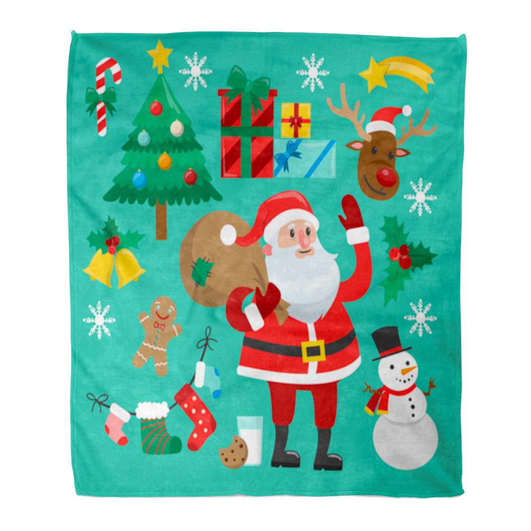 U Life Merry Christmas Santa Claus Deer Soft Fleece Throw Blanket Blankets for Nap Couch Bed Kids Adults 50 x 60 inch