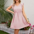 thumbnail image 2 of Summer Dresses for Women Trendy V Neck Ruffle Sleeveless Sundress Casual A Line Swing Beach Mini Dress, 2 of 5