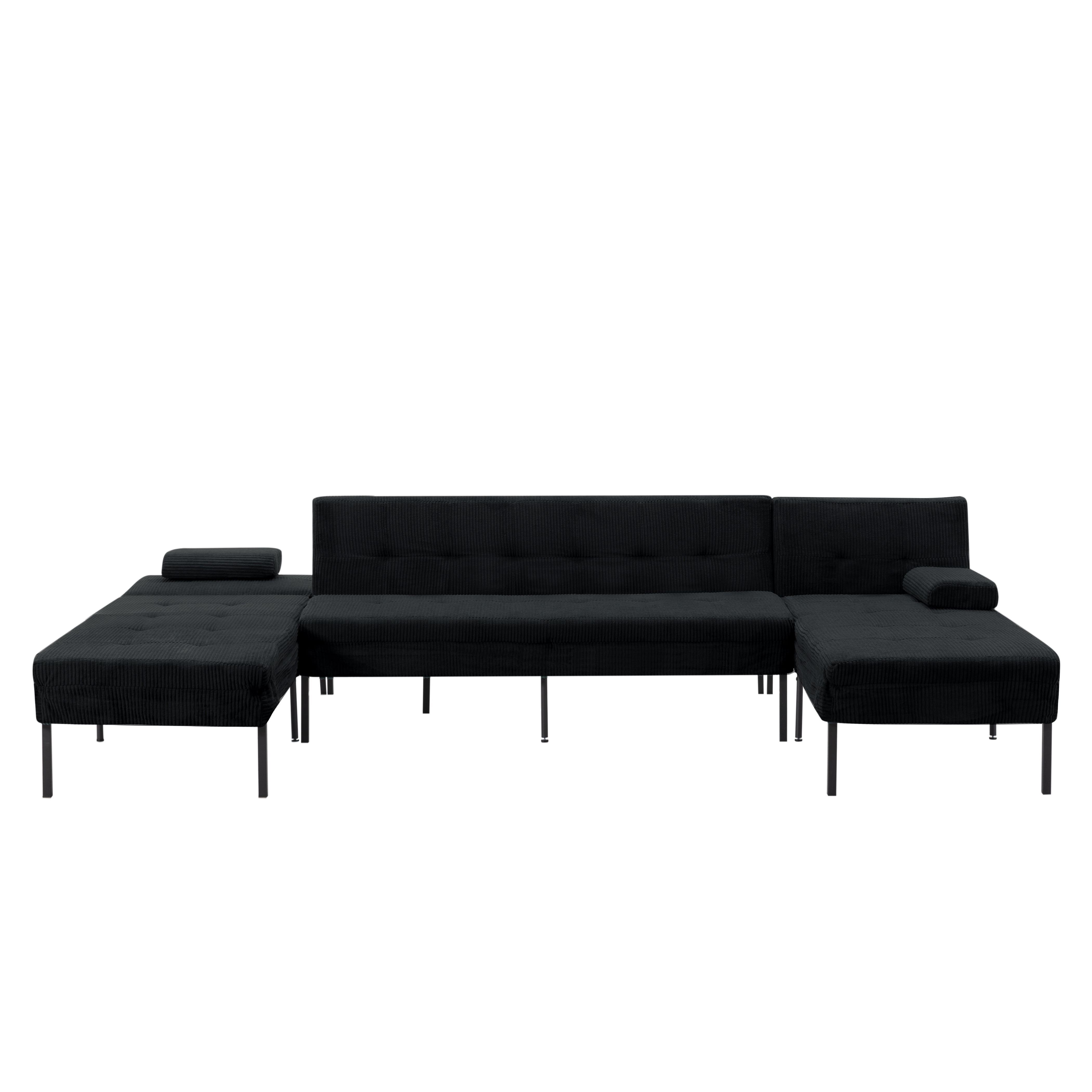 Gewnee 117.13”U-Shaped Sectional Sofa,Corduroy Couch,4 Seat Lounge Sleeper Sofa with Double Chaises for Living Room.Black