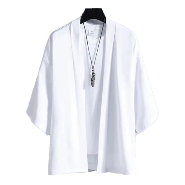 Camisas tipo kimono japonesas para hombre, informales, de punto abierto, ligeras, tipo yukata, cárdigan negro de moda, manga 3/4, ropa exterior para vacaciones de verano.