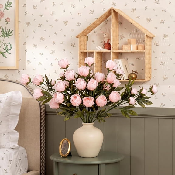 8 Pcs Faux Peony Stems Flowers Bulk Vintage Artificial Silk Peonies Stems Real Look Fake Peonies Branch for Vase Filler DIY Bouquet Centerpiece Home Indoor Outdoor Decor (Pink)