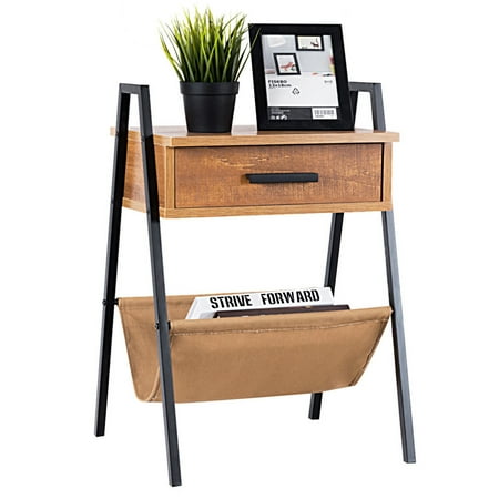 Gymax Accent End Side Sofa Table Nightstand Drawer Display Storage W/ Magazine Holder