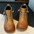 thumbnail image 3 of Girls Winter Boots Retro Wingtip Leather Dress Oxford Shoes Booties Trendy Buckle Lace up Zipper Platform Ankle Boots 1 Big Kid Khaki, 3 of 7