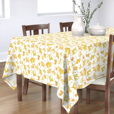 

Cotton Sateen Tablecloth 90 Square - Ginkgo Biloba Leaves Watercolor Fall Golden Yellow Autumn Print Custom Table Linens by Spoonflower