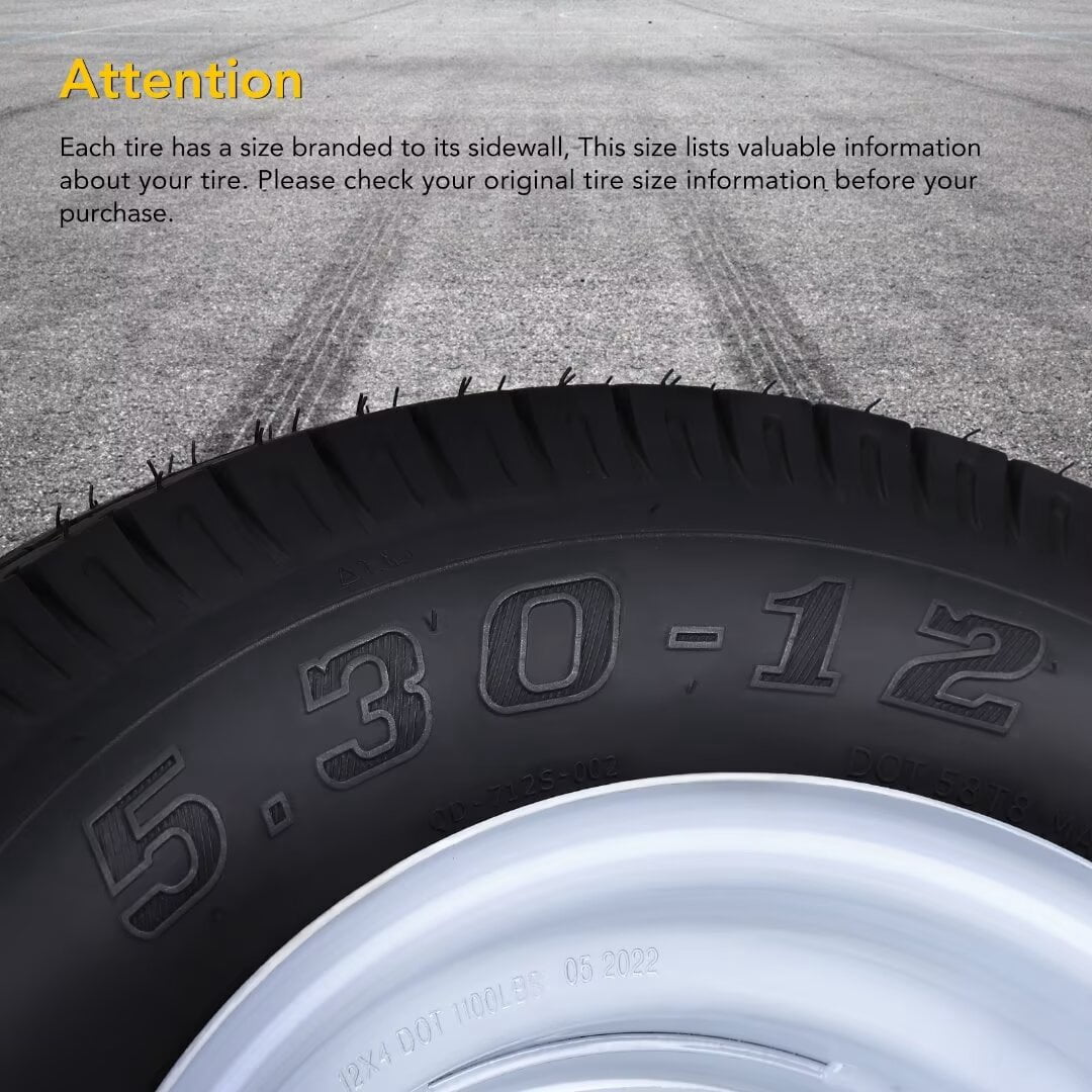 2 Pack 5.30-12 5.30x12 530-12 5.30-12 Trailer Tires with 12" Rims, 5 Lug on 4.5", Load Range C, 6PR