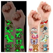 NimJoy Luminous Tattoos Party Favors for Kids Boys Girls, 380+Dazzling Styles~ Unicorn Mermaid Shark Dino Pirate Dog & More Fake Pvc Tattoo for Glow Birthday Party Supplies Decor, 30 Sheet Multi-Color