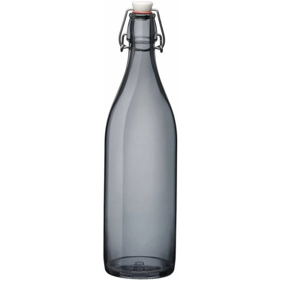 Botella de Vidrio Grueso, Tapa de Goma con Cierre Hermético Reutilizable, Colección Oxford, Envase de Vidrio, Ideal Bebidas Frías Agua, Jugo, Capacidad 1 Litro, Color Gris