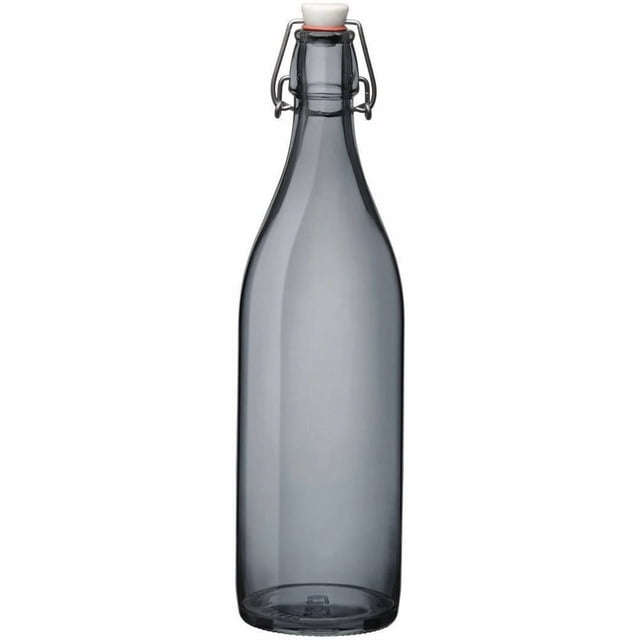 Botella de Vidrio Grueso, Tapa de Goma con Cierre Hermético Reutilizable, Colección Oxford, Envase de Vidrio, Ideal Bebidas Frías Agua, Jugo, Capacidad 1 Litro, Color Gris