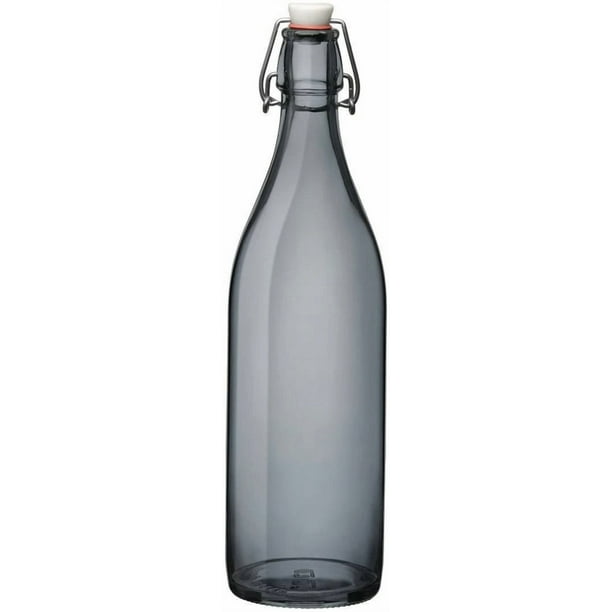 Botella de Vidrio Grueso, Tapa de Goma con Cierre Hermético Reutilizable, Colección Oxford, Envase de Vidrio, Ideal Bebidas Frías Agua, Jugo, Capacidad 1 Litro, Color Gris