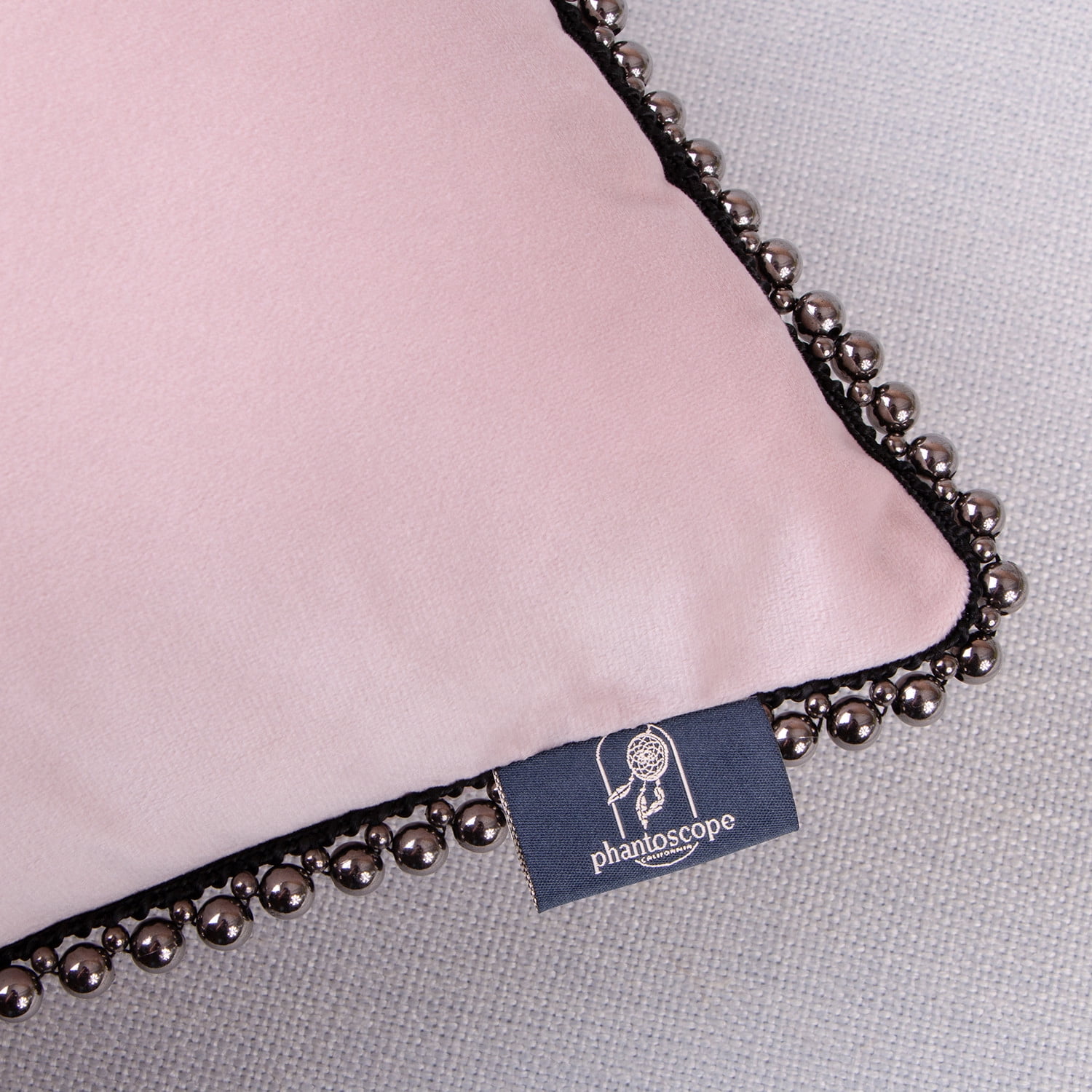 Phantoscope Particles Trimmed Soft Velvet Throw Pillow, 18" x 18", Light Pink with Silver Particles, 1 Pack