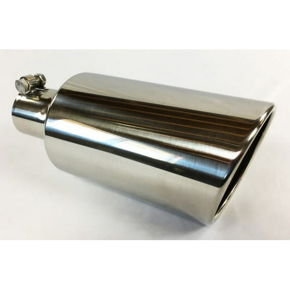 Exhaust Tip 2.50" Inlet 5.00" X 12.00" Bolt On Rolled Slant Polished 304 Stainless Steel WBOSS50012-250-RS-SS Wesdon Exhaust Tip