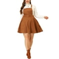 thumbnail image 2 of Unique Bargains Women's Plus Size Suspender Skirt Pleat A-Line Mini Flared Overall Dress 4X Brown, 2 of 6
