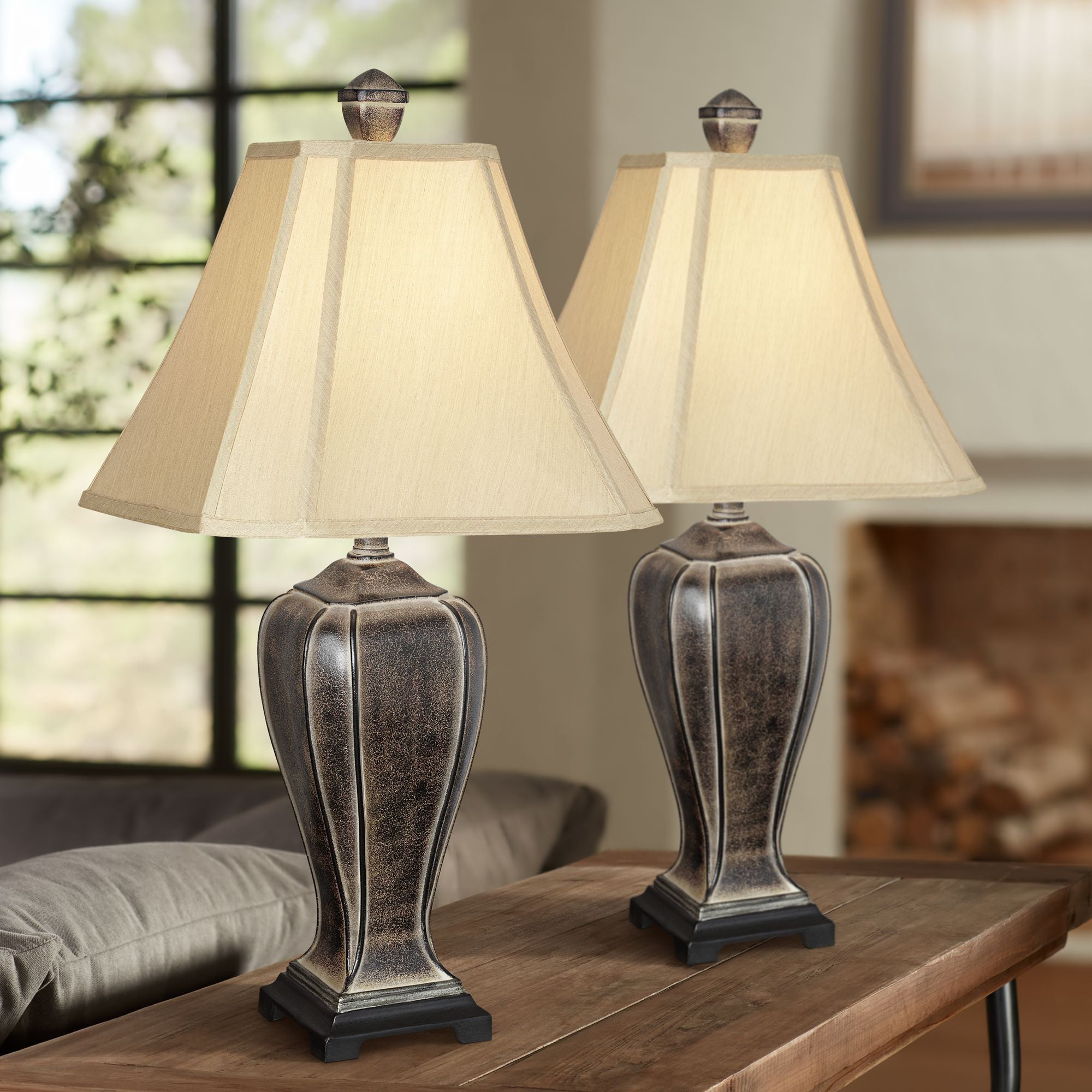 Traditional Table Lamps Set of 2 Desert Crackle Gold Jar for Living Room Bedroom 