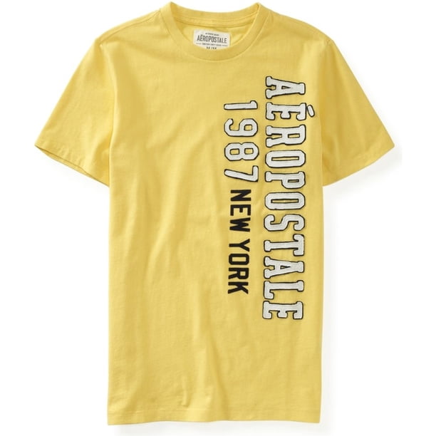 Camiseta adornada Aeropostale Vertical 1987 New York para hombre amarilla pequeño
