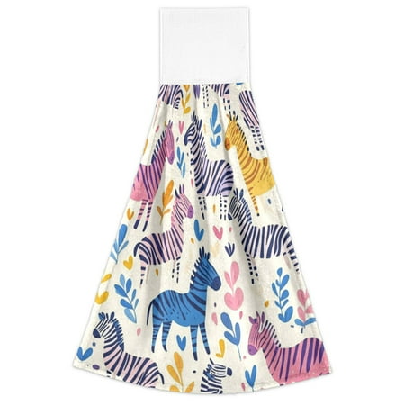 

WOBOGO Colorful Lovely Zebra Hand Towel Set of 2 Absorbent for Kitchen and Bathroom With Velcro Hanging Loop 18.2×14in