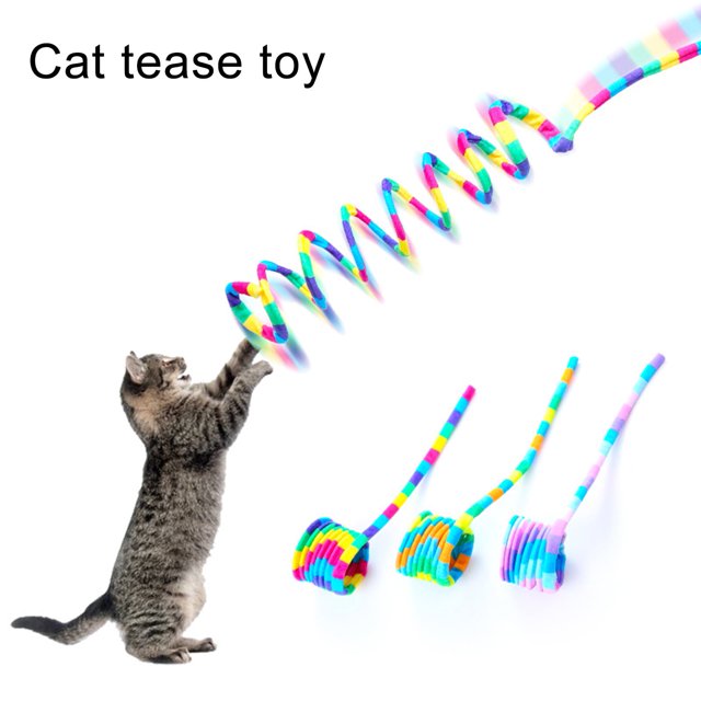 Shulemin - Varita de juguete para mascotas, juguete para gatos con cuerda larga que alivia el aburrimiento, juguetes interactivos con colores vibrantes y arcoíris para gatos, suministros para mascotas
