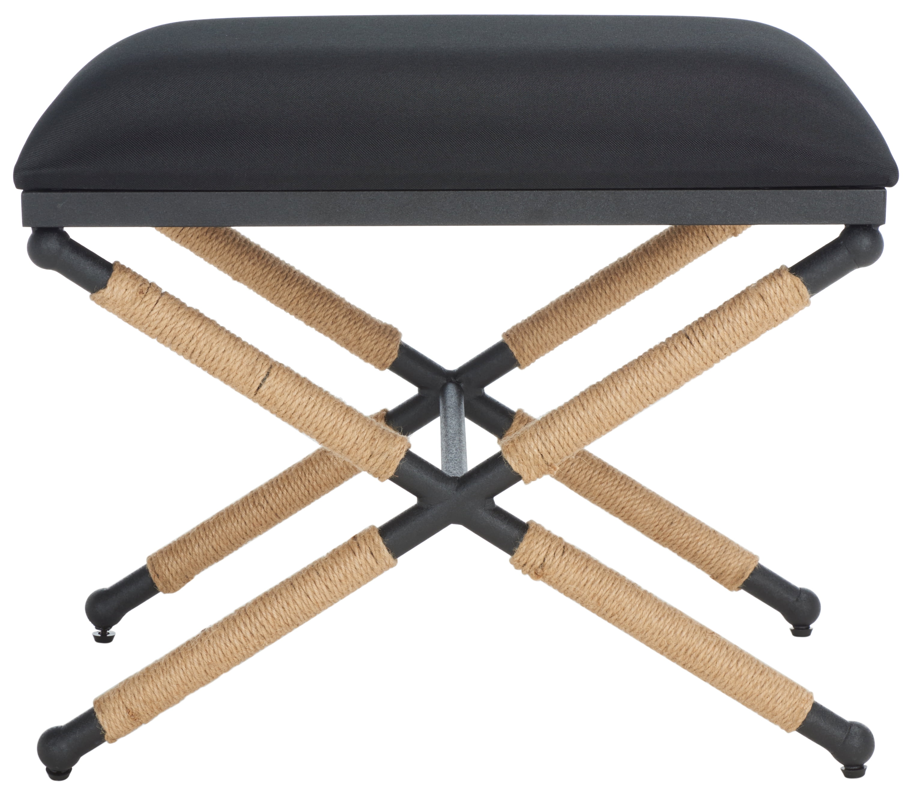SAFAVIEH Couture Carmelo Classic Linen Ottoman, Black/Black