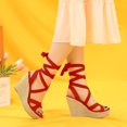 thumbnail image 2 of BLISSFUL STEP Sandales Espadrilles à Lacets à Talon Compensé à Brides pour Femme Rouge US 10, 2 of 7
