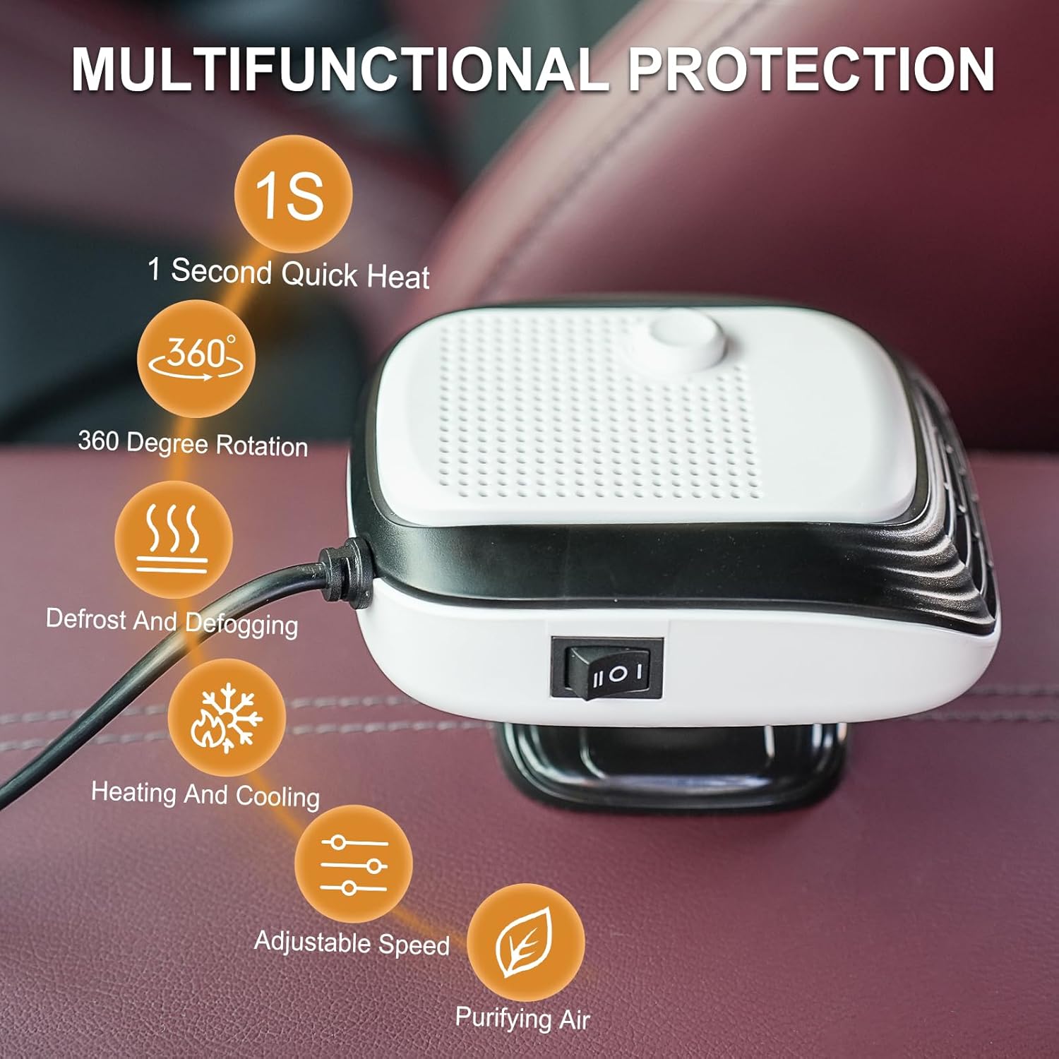2 in 1 Fan Fast Heating or Cooling, Car Defroster, Portable Car Heater, Adjustable Speed ​​Car Heater Plugs Into Cigarette Lighter, White