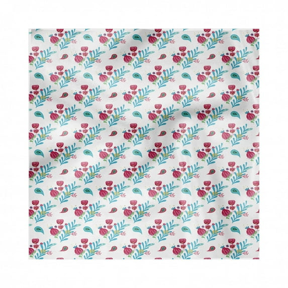 Oriental Decorative Satin Napkins Set of 4, Colorful Flowers and Paisley Inspired Motifs, Square Fabric Party & Dinner Napkin, 12", Pale Grey Multicolor, by Ambesonne