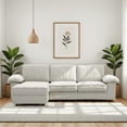 thumbnail image 3 of 105.5" L-Shaped Oversized Velvet Sofa with 1 Ottoman & Storage Seat & High-Density Foam Cushion, Upholstered 3-Seater Couch with Square Arms & Cushion Back, Easy Assembly, for Living Room,Cream White, 3 of 10