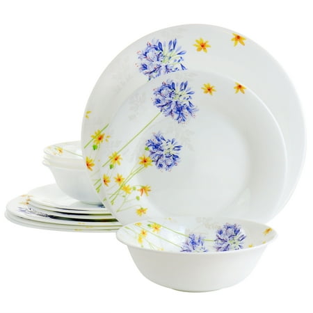 

Gibson Ultra Violet Floral 12 Piece Tempered Opal Glass Dinnerware Set