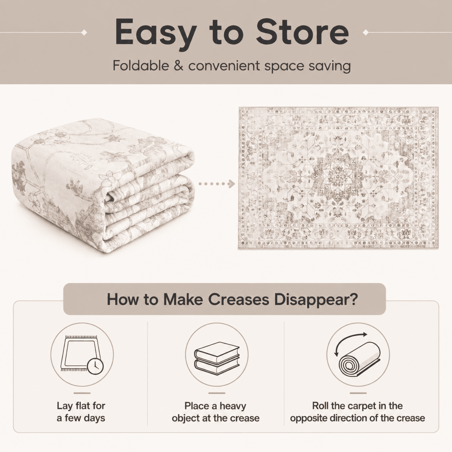 TrumanPick 9x12 Washable Rug, Vintage Distressed Medallion Rugs with Non-Slip & Stain Resistant, Large Beige Area Rug for Living Room Bedroom Dining Room