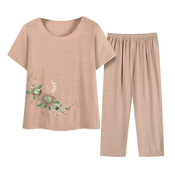 Black and Friday Deals 2023 Clearance under $5 JINMGG Two Piece Outfits Women, 2023 Fashion Fall Clearance Women Summer Printing Casual Two Piece Suit Beige XXL