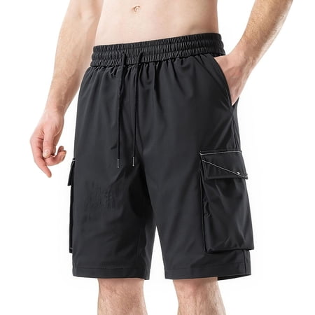 Xdegoge Cargo Shorts for Men Quick Dry Lightweight Outdoor Hiking Shorts with Flap Pockets Elastic Waist Drawstring Casual Summer Fishing Golf Safari Activewear
