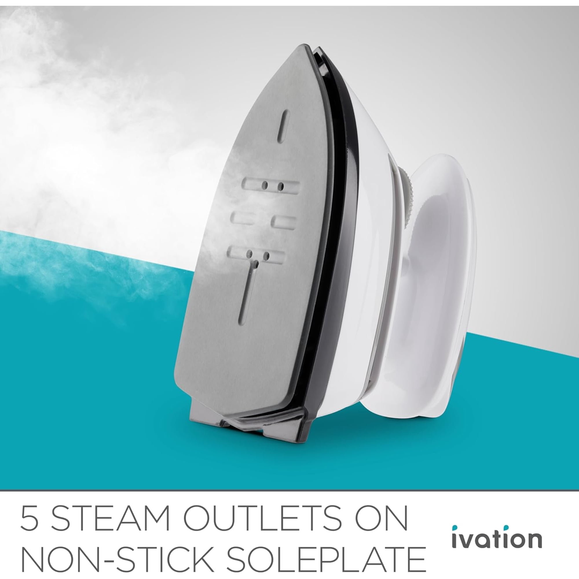 IVATION Travel Steam Iron with Nonstick Soleplate - Compact White Finish
