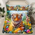 thumbnail image 2 of Manfei Safari Tiger Pattern Bed Sheets,Watercolor Daisy Flower King Sheets,Colorful Scenery Sheet Set For Kids,Microfiber Bedroom Decor,4pcs, 2 of 7