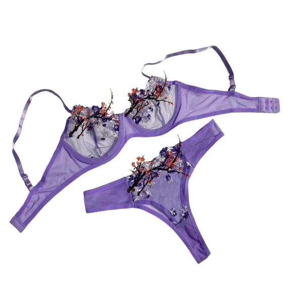 Levmjia Women's Lingerie Set Two Piece Deep V Push Up Solid Color Bralette and Thong Two Piece Set Lace Comfortable Sleepwear