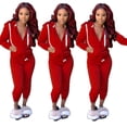 thumbnail image 2 of Women Solid Color Sets Zipper Hood Wear Lounge Wear Suit Sport Set Tops+Pants, 2 of 8