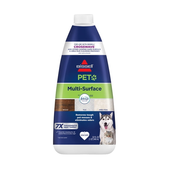 BISSELL PET Multi-Surface with Febreze Formula, Best Paired with CrossWave for Hard Surfaces and Area Rugs, Dissolves Dirt, Grime, and Tough Sticky Messes, Removes Pet Odors, 2295, 32 fl oz