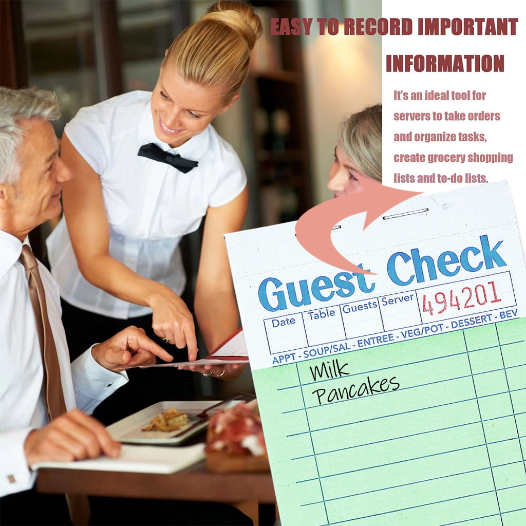 Guest Checks Server Note Pads 64 Pack 3200 Orders, Green Guest Check Pads with Bottom Receipt, Waitress Notepad for Restaurant Business