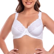 Womens Plus Size Sexy Lace Full Coverage Unpadded Underwire Bras Minimizer Mesh Bras for Big Bust 44J