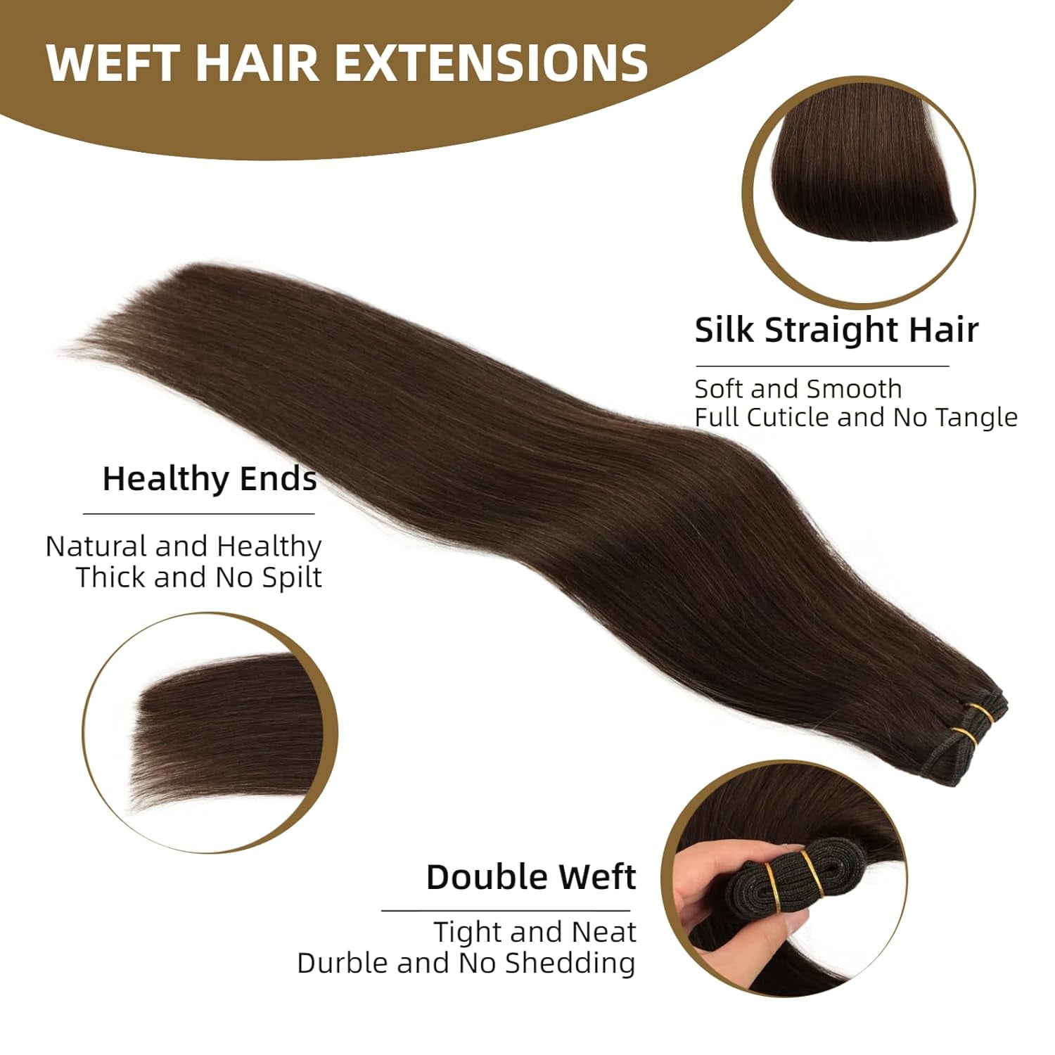 Sew in Hair Extensions Real Human Hair, 110g 22 inch #2 Dark Brown Straight Weave Bundles Human Hair Extensions Double Weft