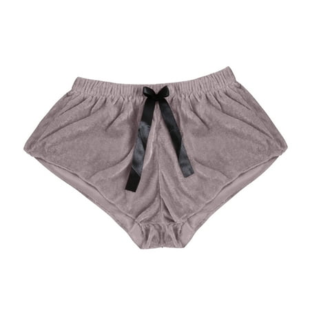 BLTIBY Womens Panties Solid Colour Velvet Sexy High-Waisted Elastic Waist Bowknot Shorts Moisture-Wicking Brief Underwear Fashion Casual Comfortable Homewear Short Gray XXL