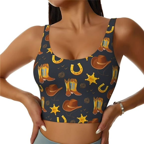 KLL Wild West Golden Horseshoe for Workout Tank Tops for Women,U Back Fitness Top Built in Shelf Bras Padded Fit for Yoga Gym-XX-Large