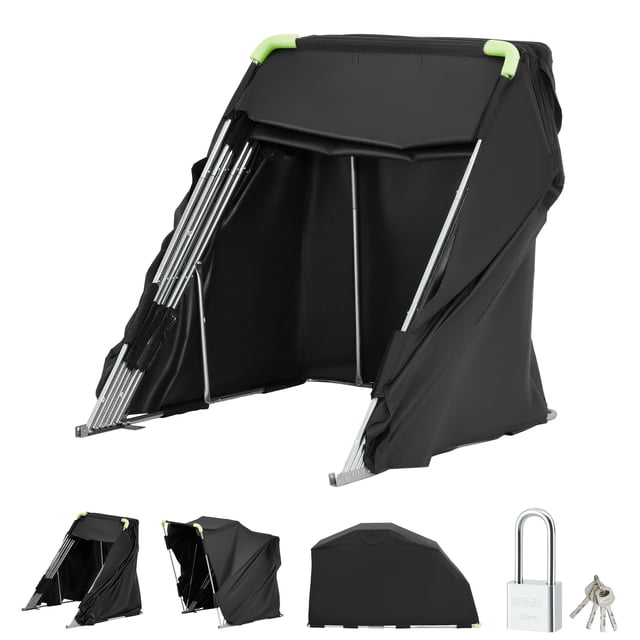KFFKFF Motorcycle Storage Shelter with Security Lock, 600D Oxford Flip-Up Garage Tent, Heavy-Duty All-Weather Motorcycle Cover with Ventilation Windows