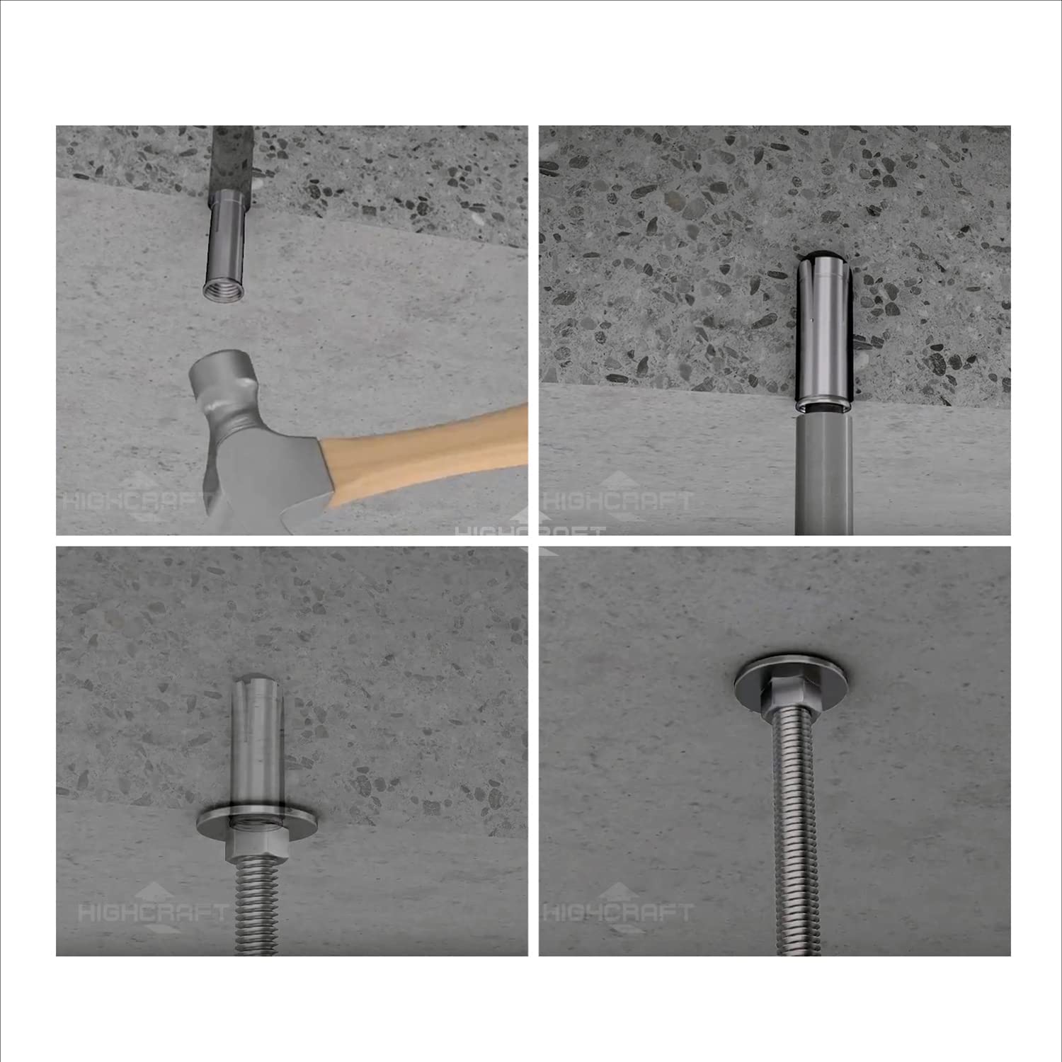 Highcraft 1/2" Drop-In Anchors Zinc Plated Steel, Knurled, 50 Pk