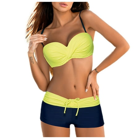 Womens Bikinis Two Piece V Neck Push Up Solid Top Boyshorts Bathing Suit Swimming Beach Swimwear Swimwears Vacation Outfit