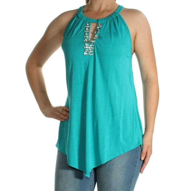 INC INC Womens Teal Beaded Sleeveless Keyhole Top Size M Walmart