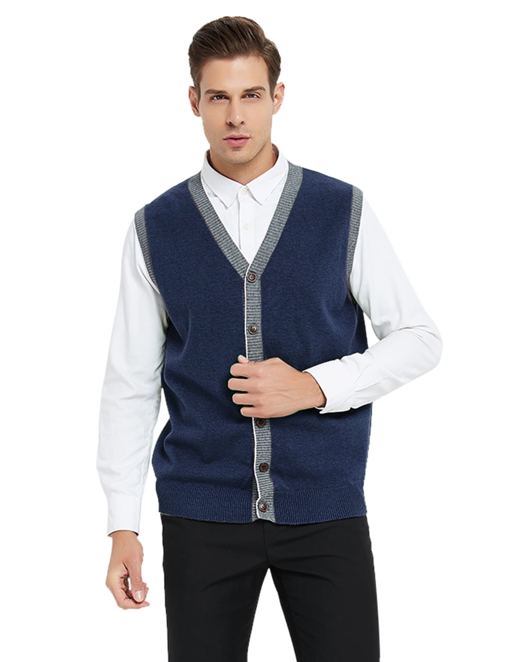 Mens Knitted Plain Button Front Fastening Sleeveless Cardigan Classic Pocket NEW 