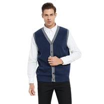 Toptie Men's Sweater Cardigan Vest Slim Fit Stylish Button Down Knitted-Navy-L