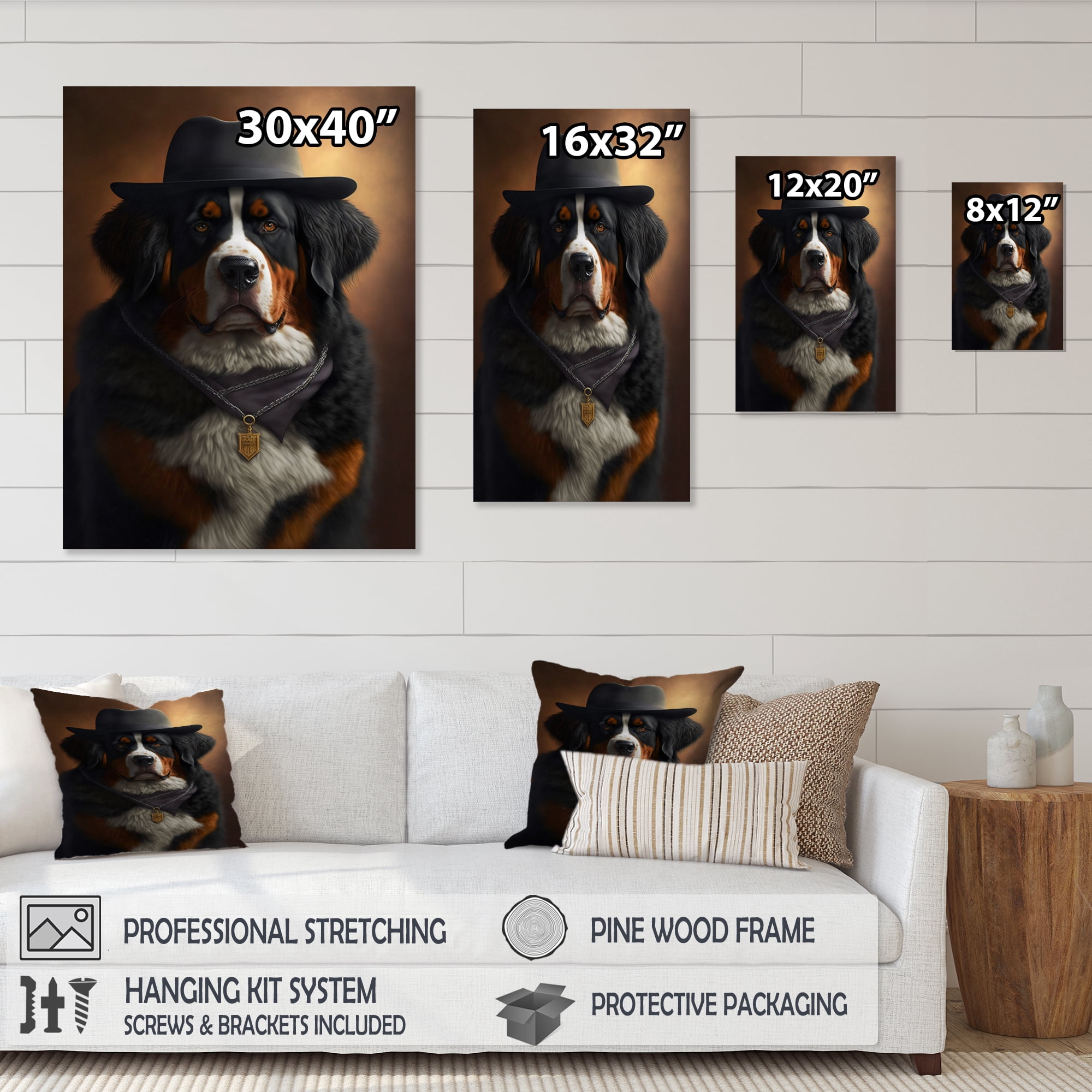 Designart Mafia Bernese Mountain Dog Canvas Wall Art