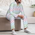 thumbnail image 7 of Pofeuu Colorful Checkerboard Print Men's Long Sleeve Pajama Set Pijamas Para Hombres Pijamas Para Hombres Mens Pajamas Set-Small, 7 of 7