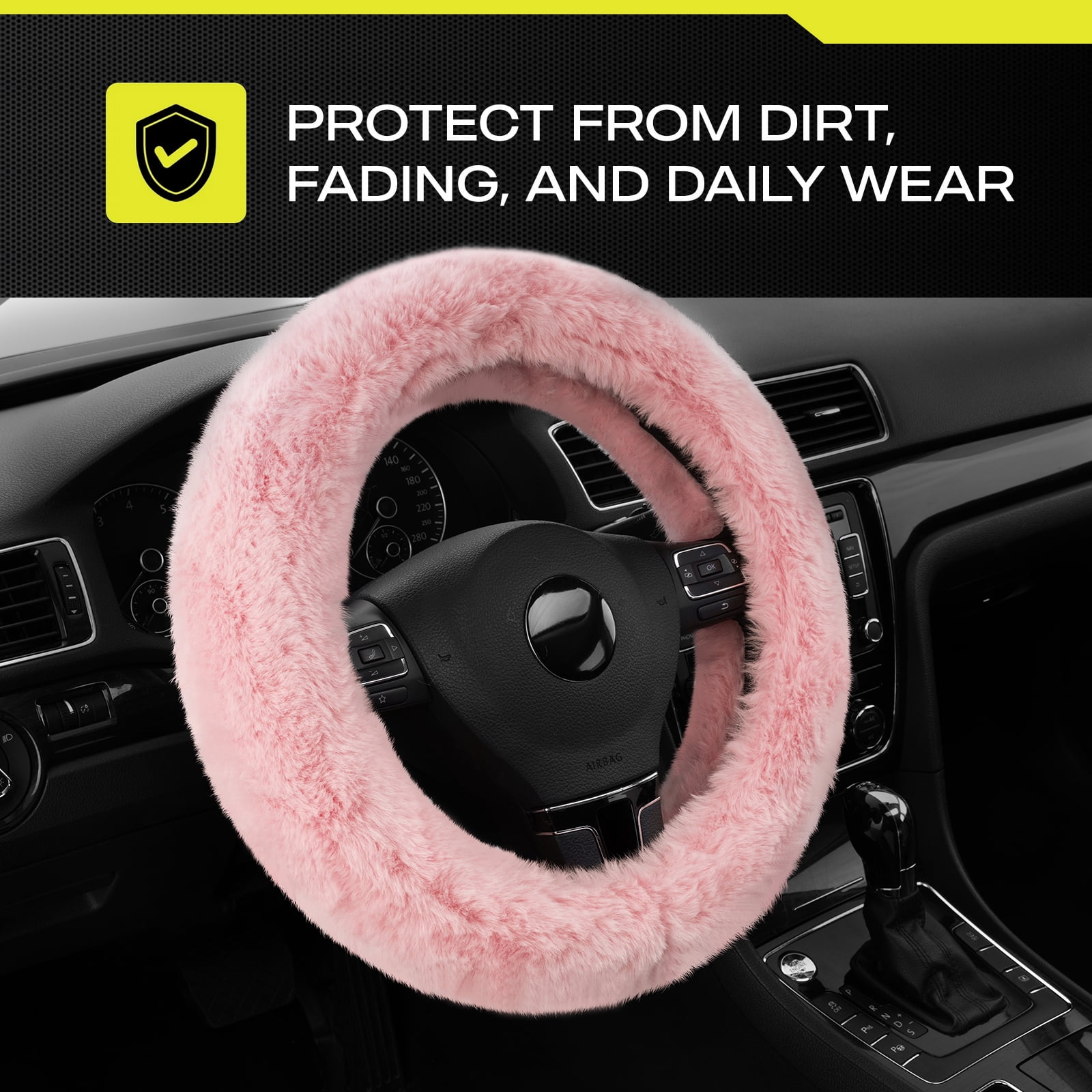 Auto Drive Fuzzy Steering Wheel Cover, Soft Plush Faux Fur Steering Wheel Cover, Cozy Warm Steering Wheel Cover Non-Slip, Universal Fit for Cars SUV Truck, Fits 14.5"–15", Pink