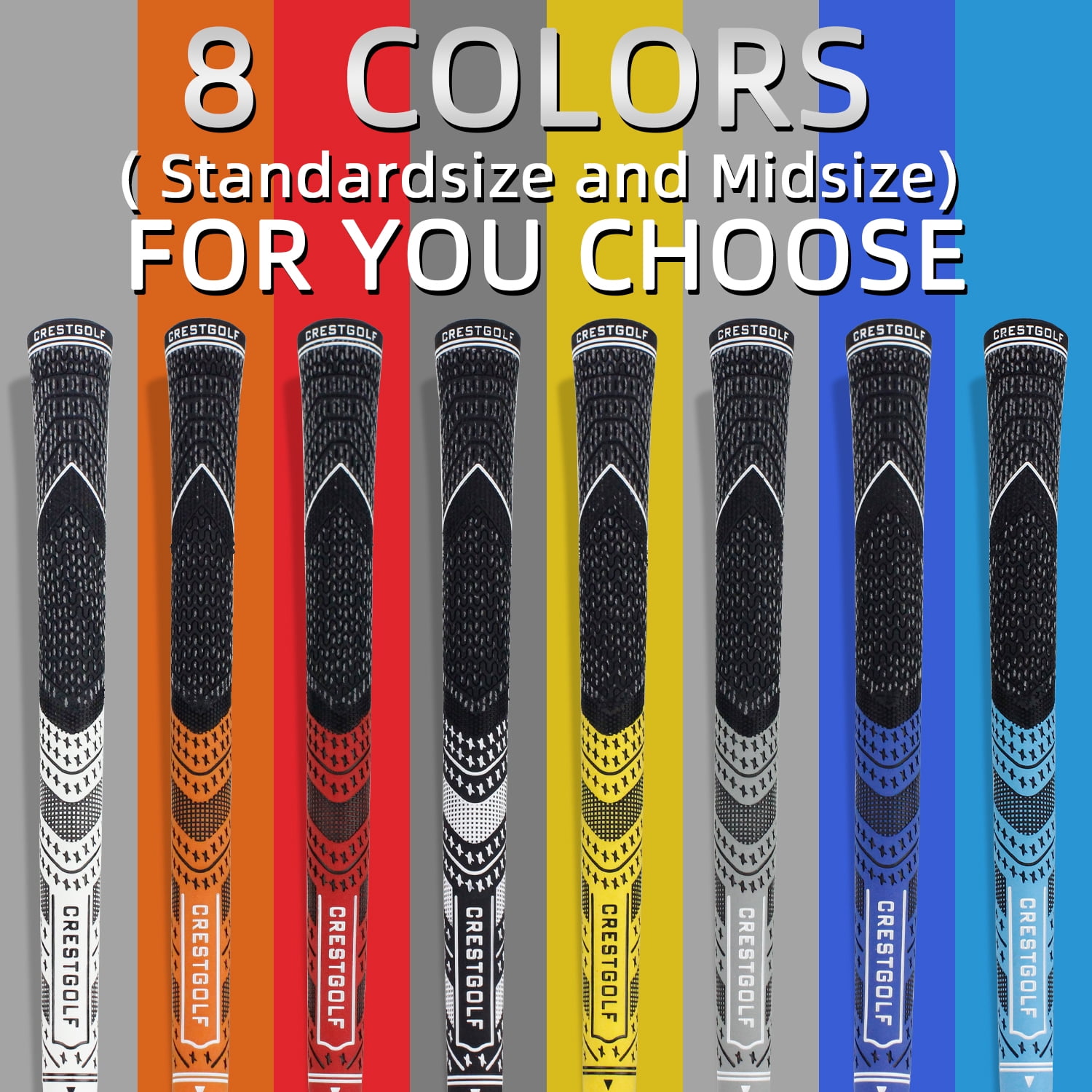 Crestgolf Golf Grips, Standard/Mid Size All-Weather Control Thread Technology Rubber Combine with Carbon Yard, Anti-Slip-Set of 13