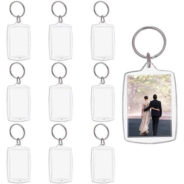 30 juegos de llaveros con inserto de foto en blanco, llaveros acrílicos transparentes con broche para fotos, llaveros con marco de fotos rectangular, marcos de fotos DIY